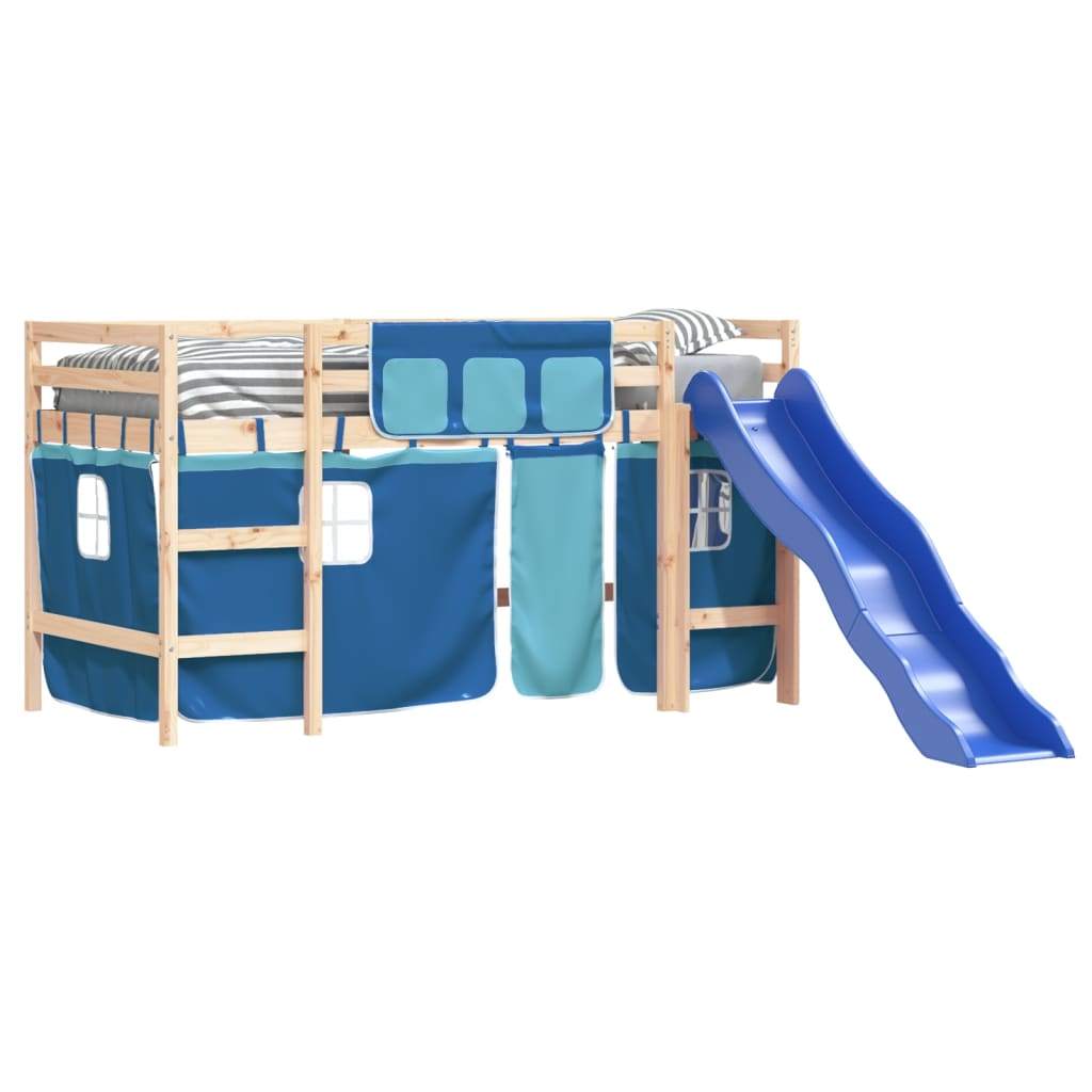 Kids' Loft Bed with Curtains without Mattress Blue 90x190 cm Single