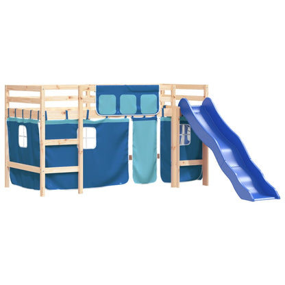 Kids' Loft Bed with Curtains without Mattress Blue 90x190 cm Single