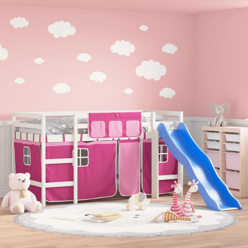 Kids' Loft Bed with Curtains without Mattress Pink 90x190 cm Single