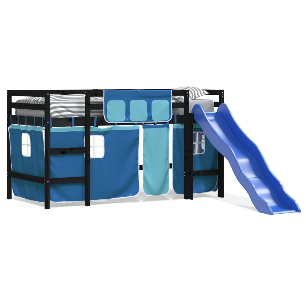 Kids' Loft Bed with Curtains without Mattress Blue 90x190 cm Single