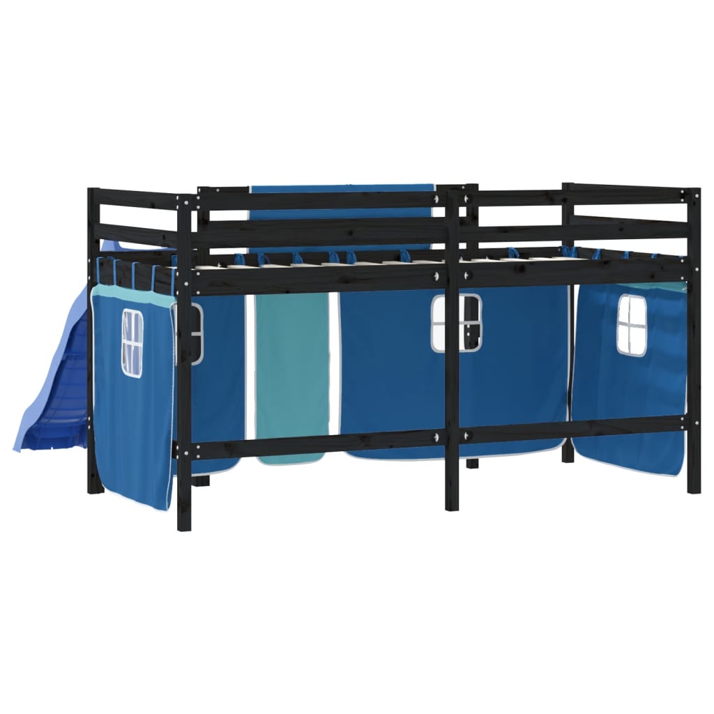 Kids' Loft Bed with Curtains without Mattress Blue 90x190 cm Single