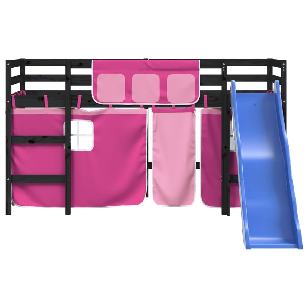 Kids' Loft Bed with Curtains without Mattress Pink 90x190 cm Single