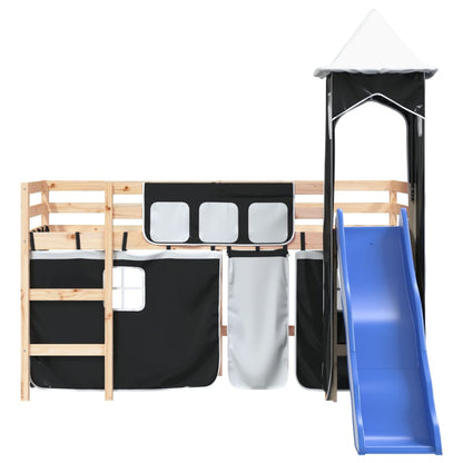 Kids' Loft Bed with Tower White&Black 80x200cm Solid Wood Pine