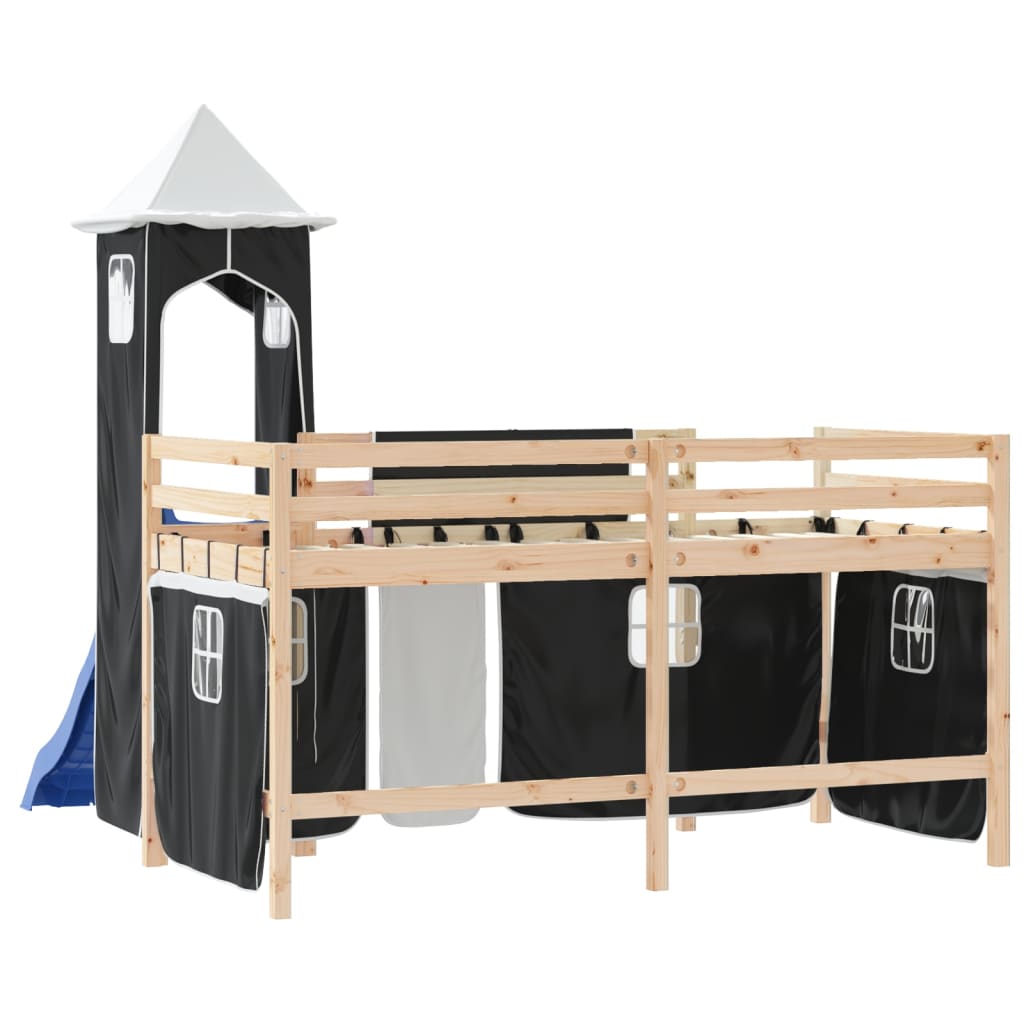 Kids' Loft Bed with Tower White&Black 80x200cm Solid Wood Pine