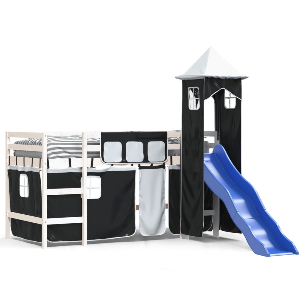 Kids' Loft Bed with Tower without Mattress White&Black 90x200 cm