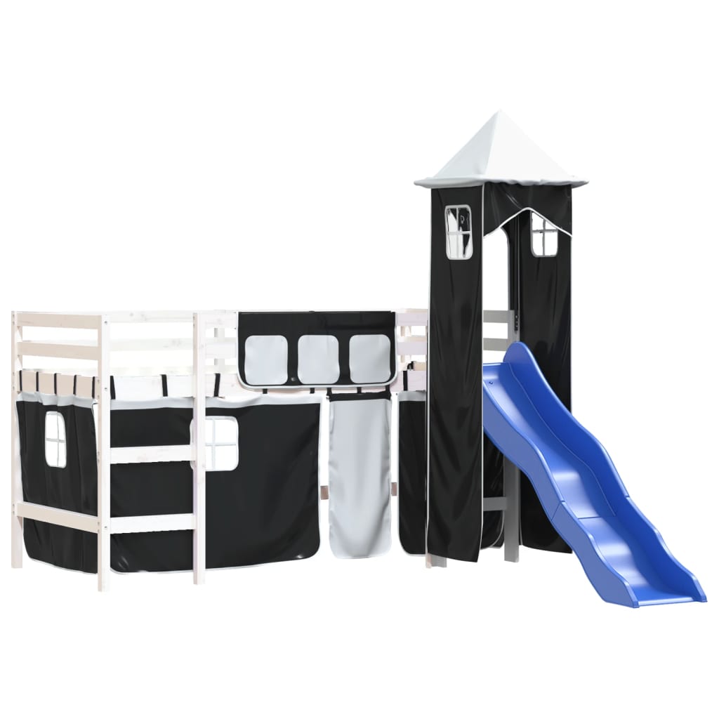 Kids' Loft Bed with Tower without Mattress White&Black 90x200 cm