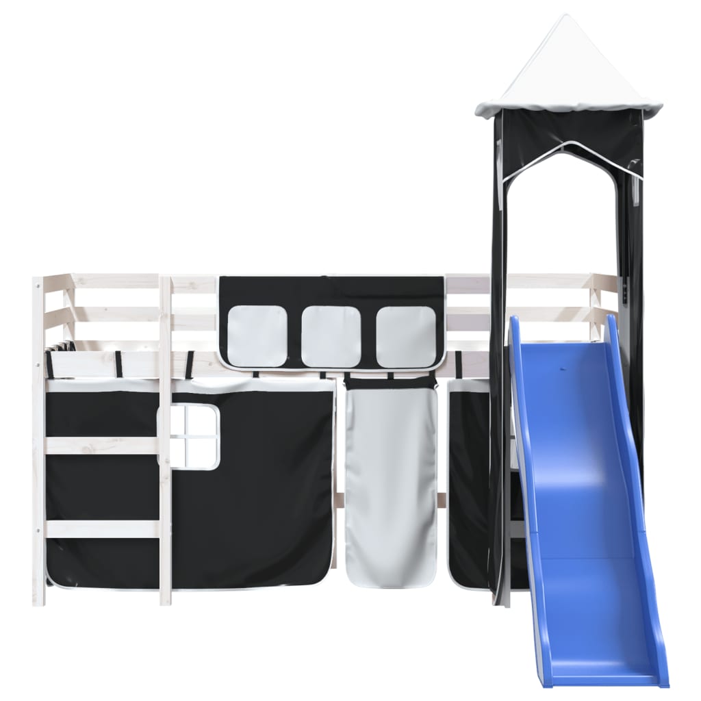 Kids' Loft Bed with Tower without Mattress White&Black 90x200 cm