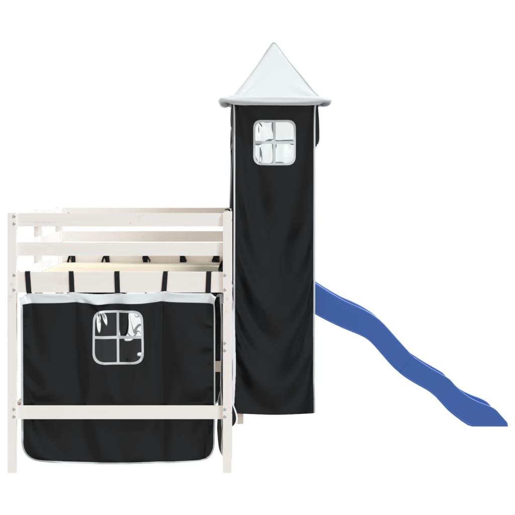 Kids' Loft Bed with Tower without Mattress White&Black 90x200 cm