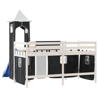 Kids' Loft Bed with Tower without Mattress White&Black 90x200 cm