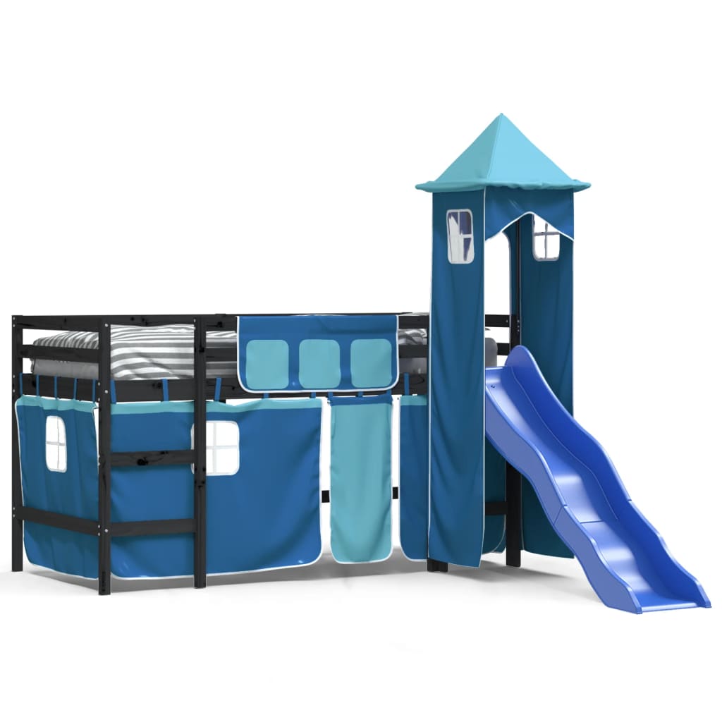 Kids' Loft Bed with Tower without Mattress Blue 90x190 cm Single