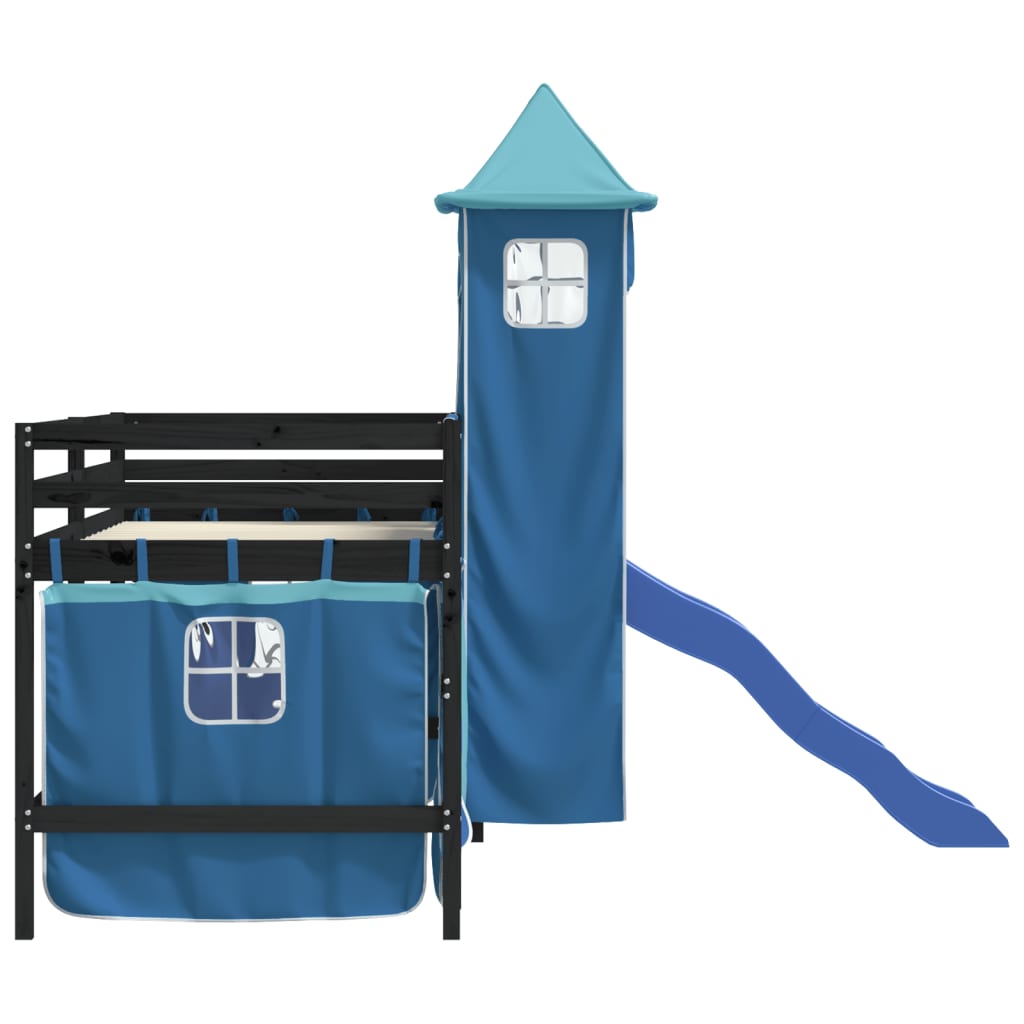 Kids' Loft Bed with Tower without Mattress Blue 90x190 cm Single