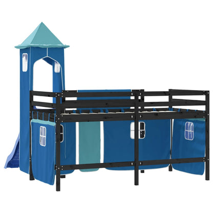 Kids' Loft Bed with Tower without Mattress Blue 90x190 cm Single