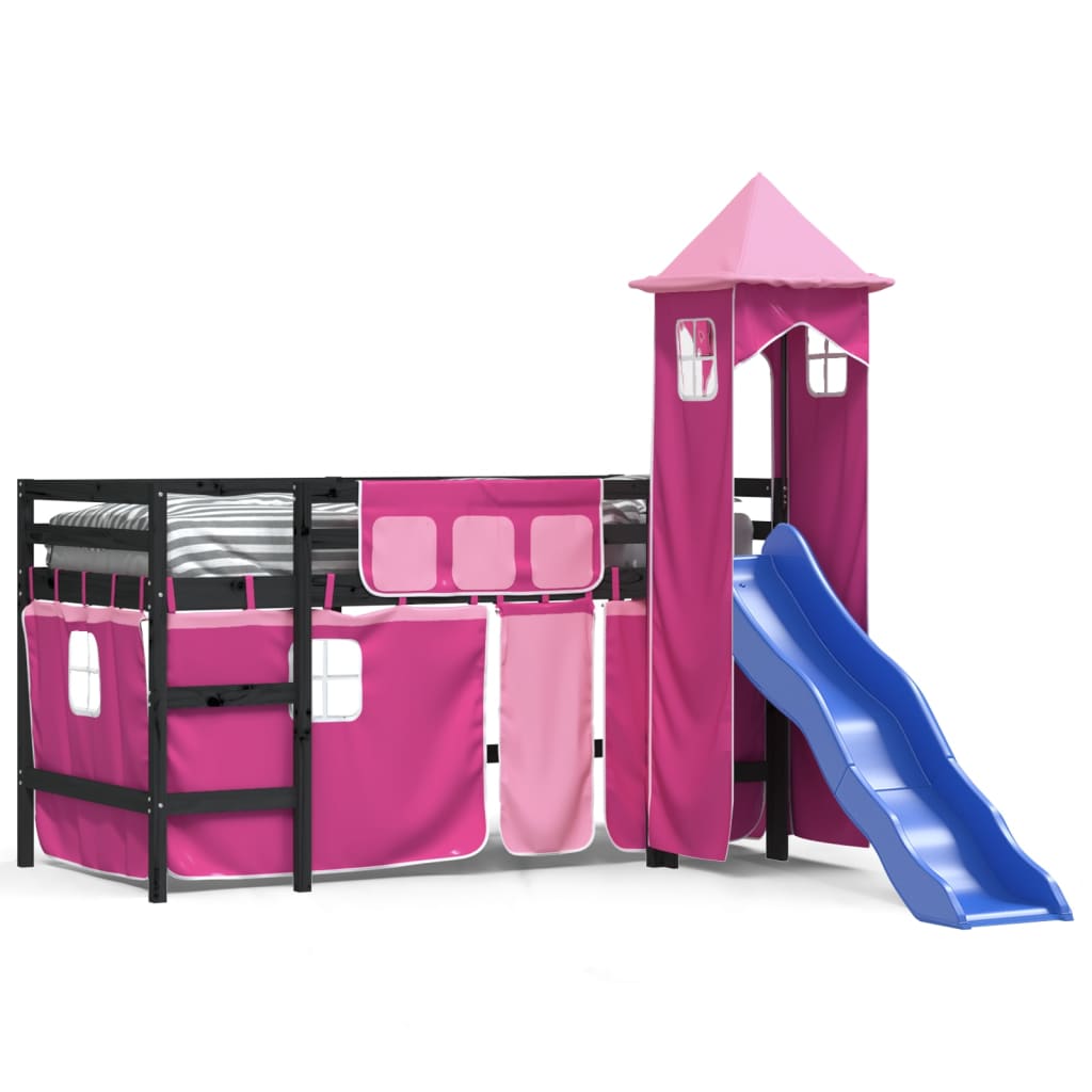 Kids' Loft Bed with Tower without Mattress Pink 90x190 cm Single