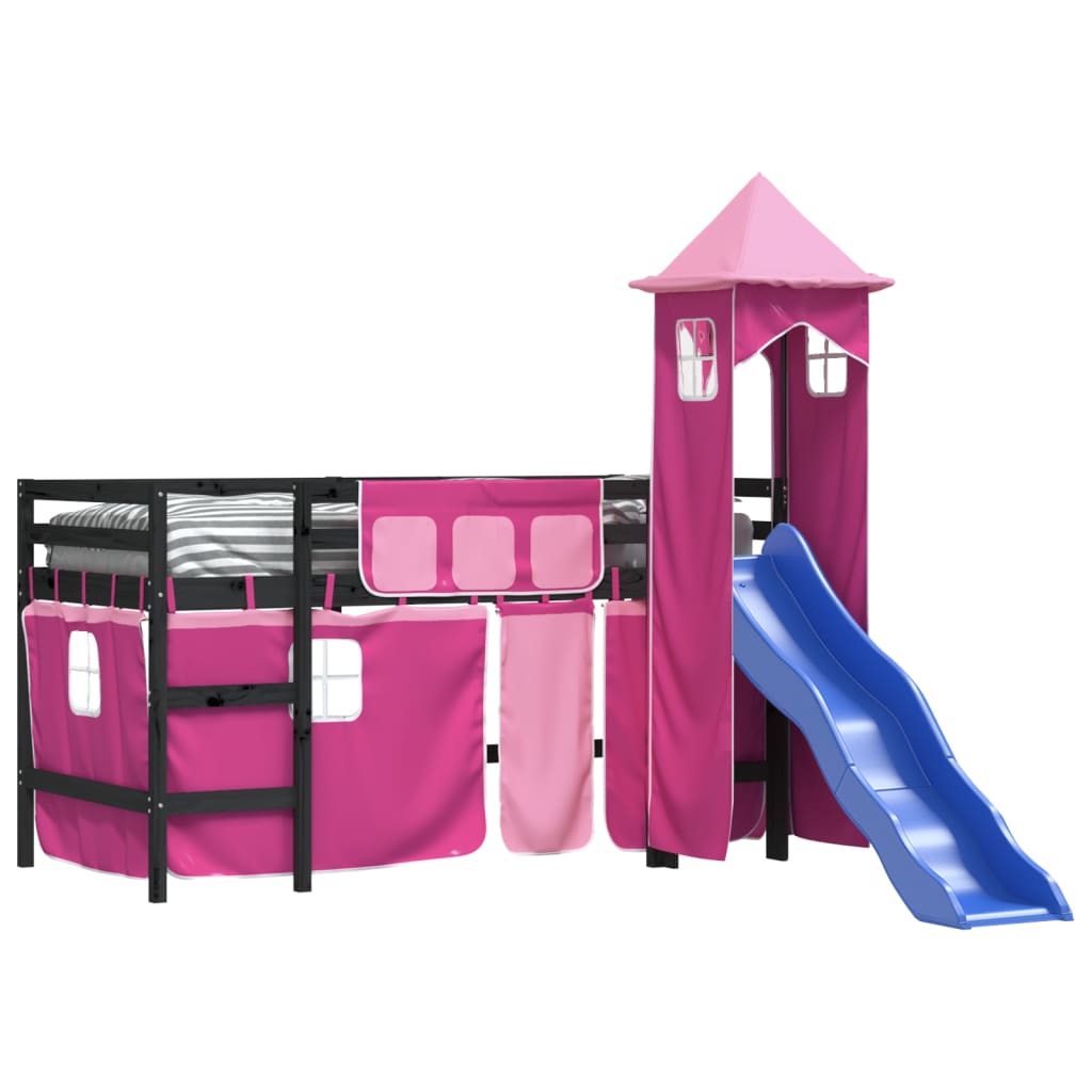 Kids' Loft Bed with Tower without Mattress Pink 90x190 cm Single