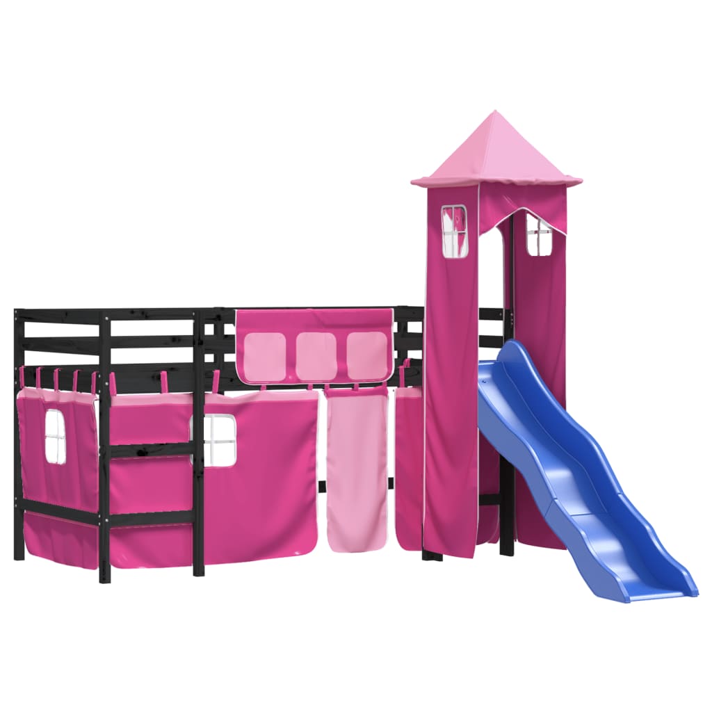 Kids' Loft Bed with Tower without Mattress Pink 90x190 cm Single