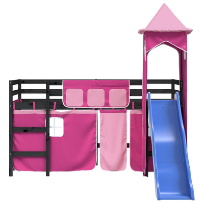 Kids' Loft Bed with Tower without Mattress Pink 90x190 cm Single