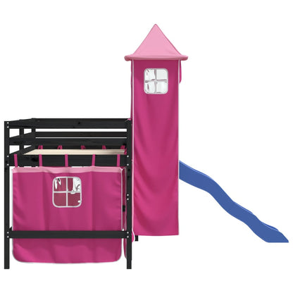 Kids' Loft Bed with Tower without Mattress Pink 90x190 cm Single