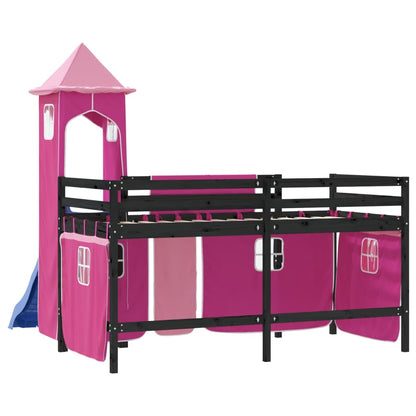 Kids' Loft Bed with Tower without Mattress Pink 90x190 cm Single