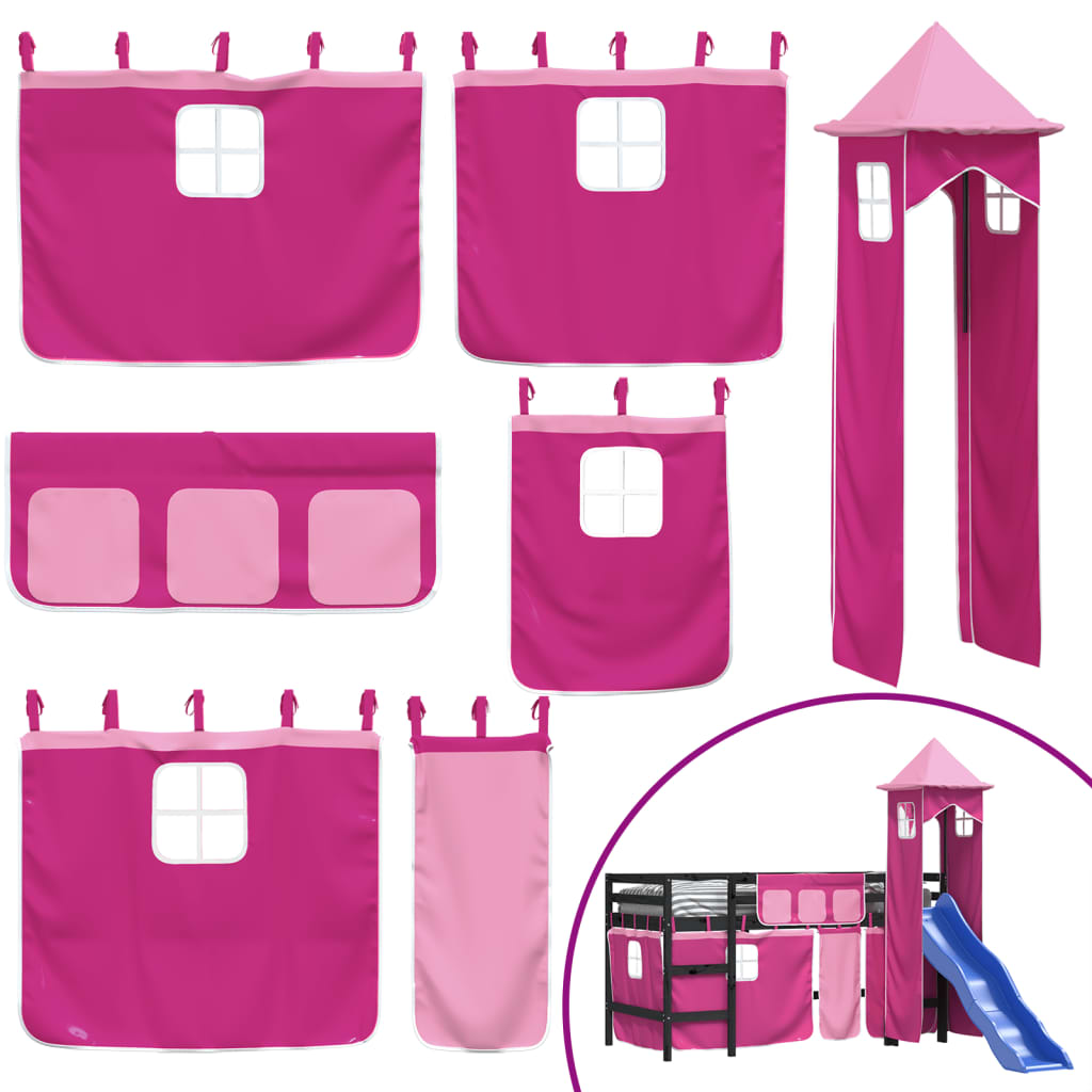 Kids' Loft Bed with Tower without Mattress Pink 90x190 cm Single