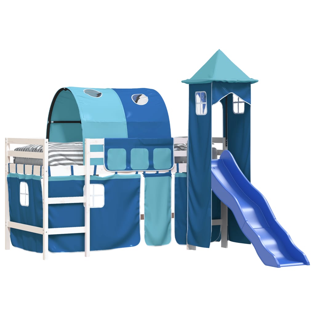 Kids' Loft Bed with Tower without Mattress Blue 80x200 cm