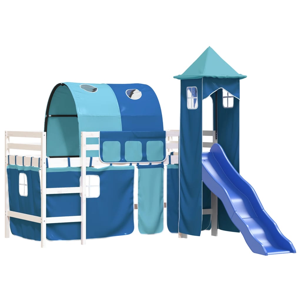 Kids' Loft Bed with Tower without Mattress Blue 80x200 cm