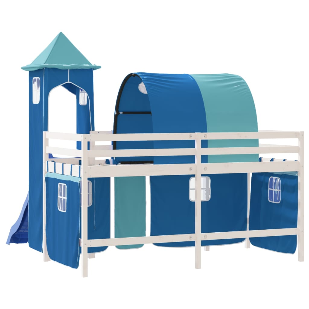 Kids' Loft Bed with Tower without Mattress Blue 80x200 cm