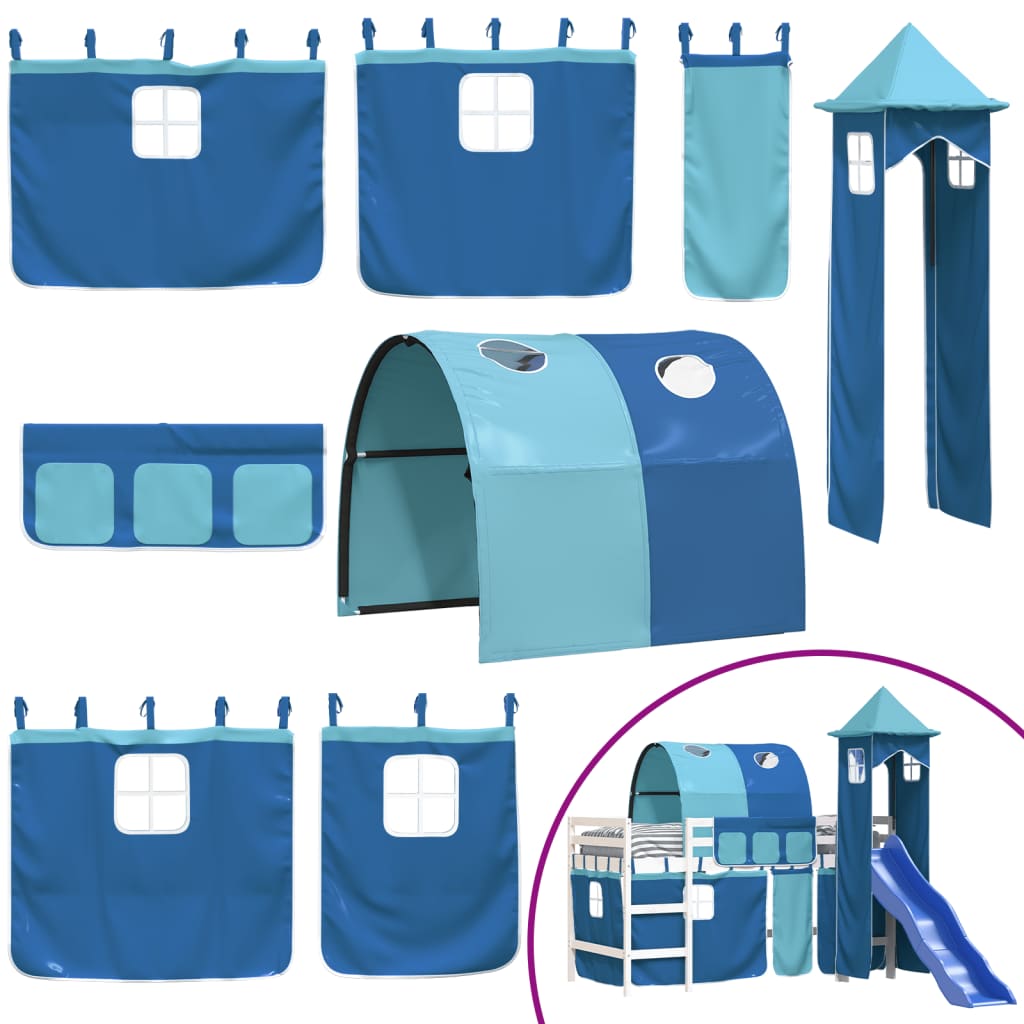 Kids' Loft Bed with Tower without Mattress Blue 80x200 cm