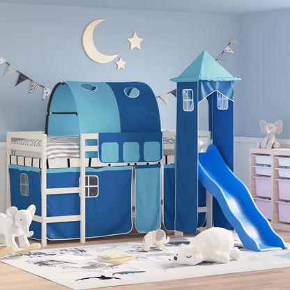 Kids' Loft Bed with Tower without Mattress Blue 80x200 cm