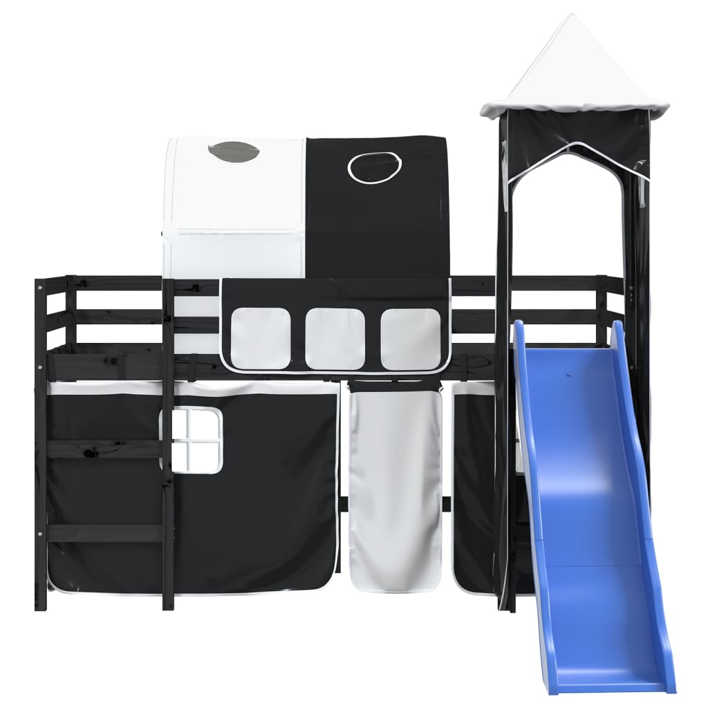 Kids' Loft Bed with Tower without Mattress White&Black 80x200 cm