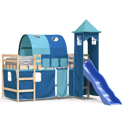 Kids' Loft Bed with Tower without Mattress Blue 90x190 cm Single