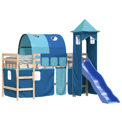 Kids' Loft Bed with Tower without Mattress Blue 90x190 cm Single