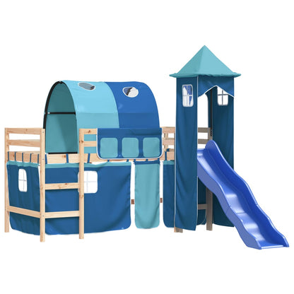 Kids' Loft Bed with Tower without Mattress Blue 90x190 cm Single