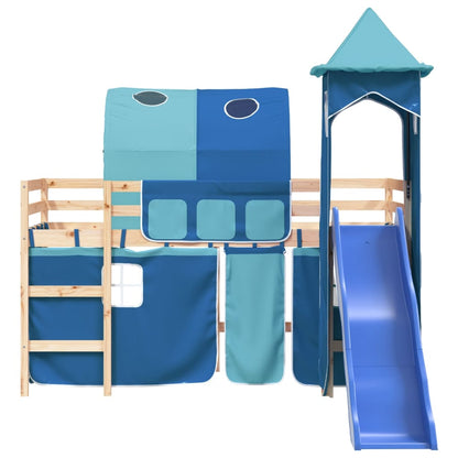 Kids' Loft Bed with Tower without Mattress Blue 90x190 cm Single