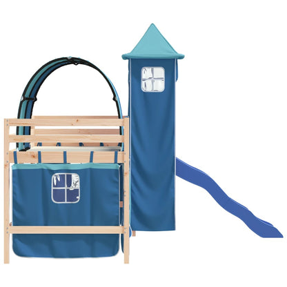 Kids' Loft Bed with Tower without Mattress Blue 90x190 cm Single