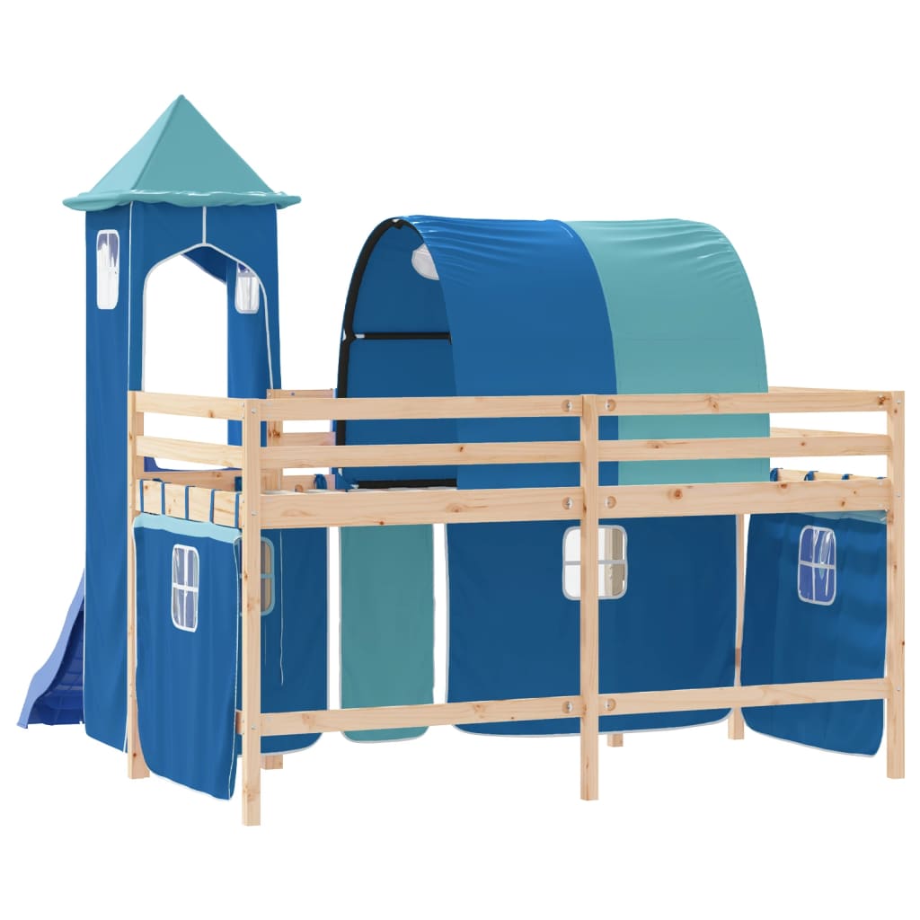 Kids' Loft Bed with Tower without Mattress Blue 90x190 cm Single