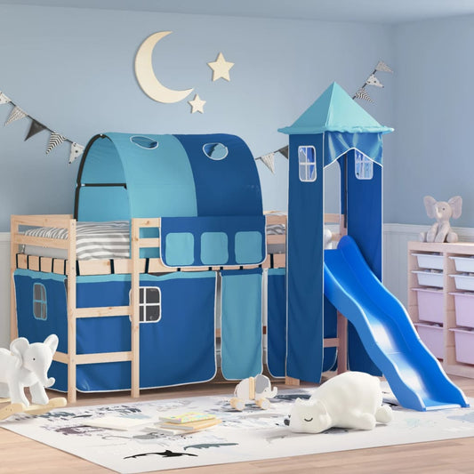 Kids' Loft Bed with Tower without Mattress Blue 90x190 cm Single