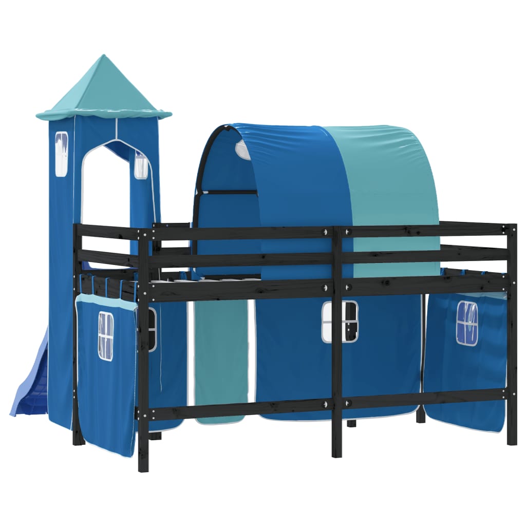 Kids' Loft Bed with Tower Blue 90x190 cm Solid Wood Pine