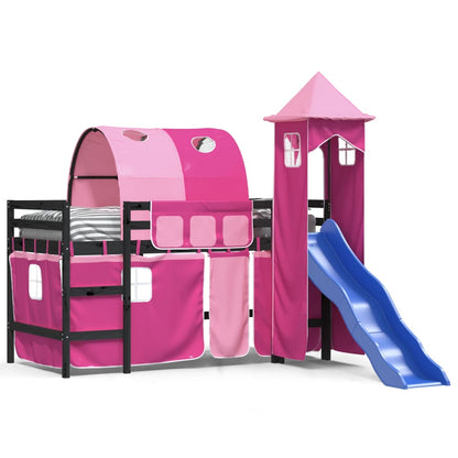 Kids' Loft Bed with Tower Pink 90x190 cm Solid Wood Pine