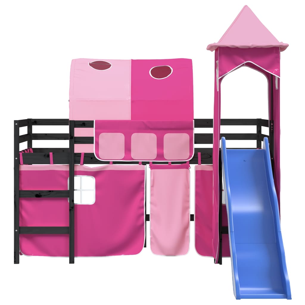 Kids' Loft Bed with Tower Pink 90x190 cm Solid Wood Pine