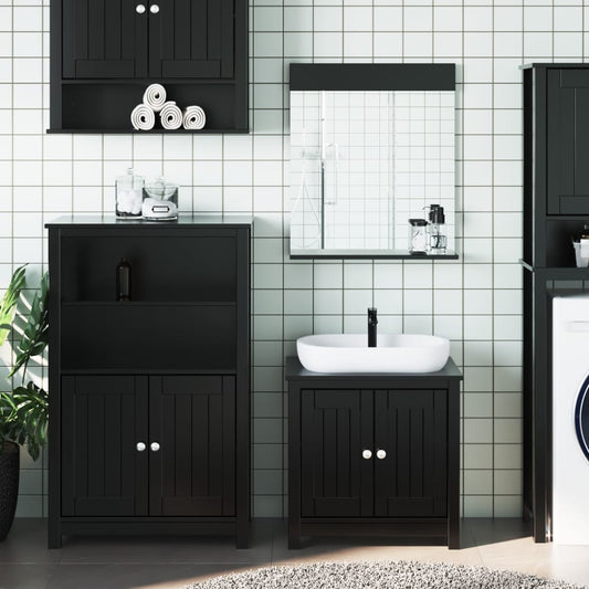 3 Piece Bathroom Furniture Set BERG Black Solid Wood Pine