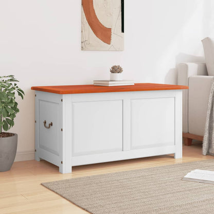 Storage Chest with Lid Brown and White Solid Wood Acacia