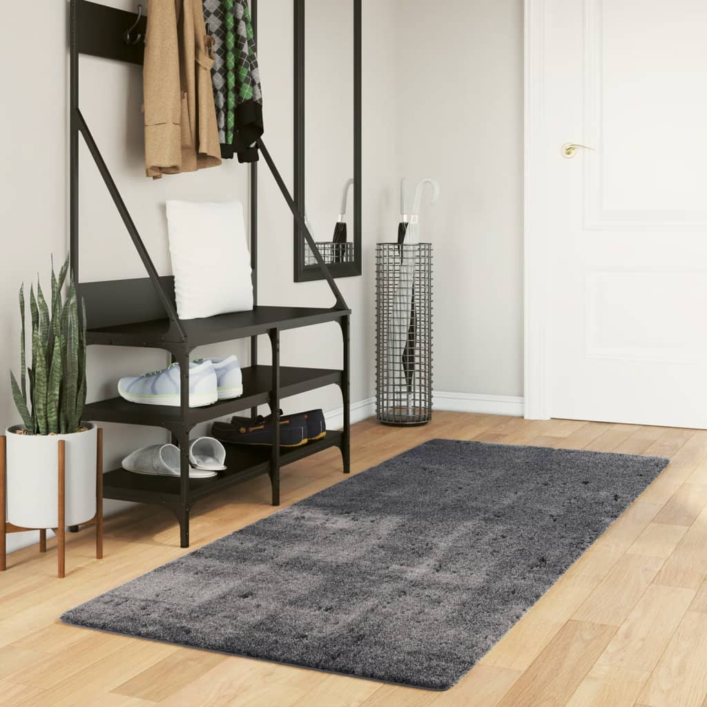 Rug HUARTE Short Pile Soft and Washable Anthracite 80x200 cm