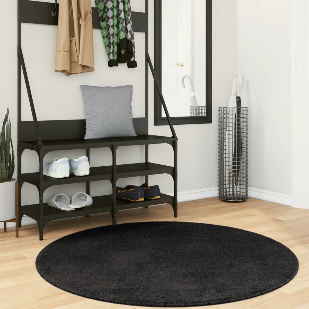 Rug HUARTE Short Pile Soft and Washable Black Ø 120 cm