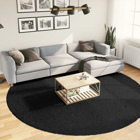 Shaggy Rug PAMPLONA High Pile Modern Black Ø 280 cm