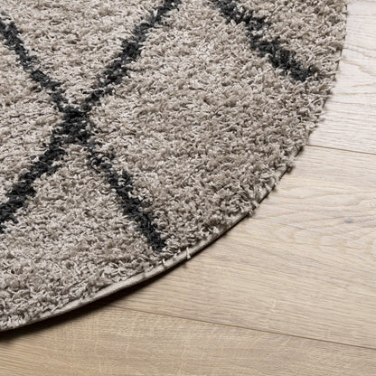 Shaggy Rug PAMPLONA High Pile Modern Beige and Anthracite Ø 100 cm