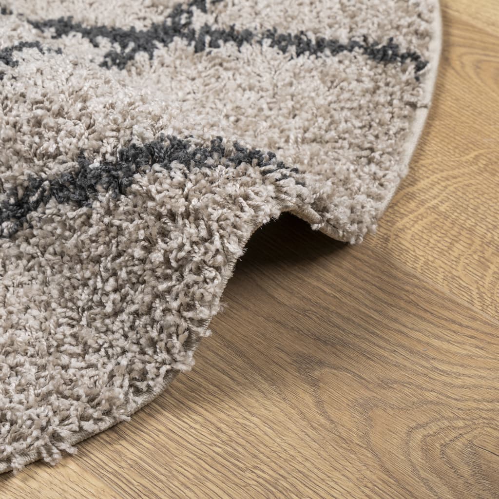 Shaggy Rug PAMPLONA High Pile Modern Beige and Anthracite Ø 100 cm