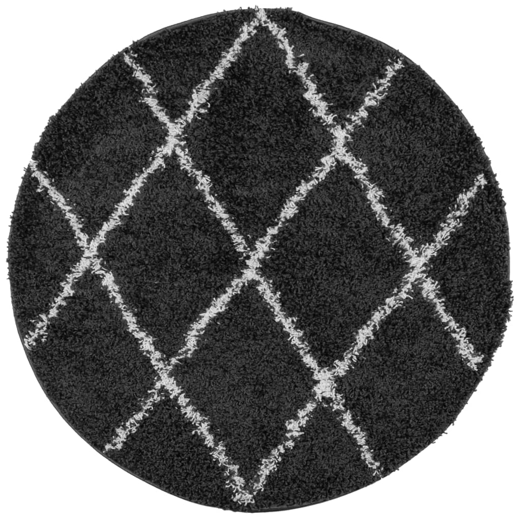 Shaggy Rug PAMPLONA High Pile Modern Black and Cream Ø 160 cm