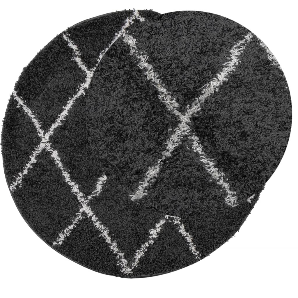 Shaggy Rug PAMPLONA High Pile Modern Black and Cream Ø 160 cm