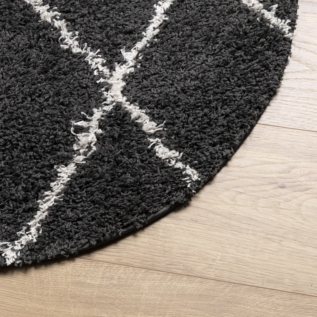 Shaggy Rug PAMPLONA High Pile Modern Black and Cream Ø 160 cm