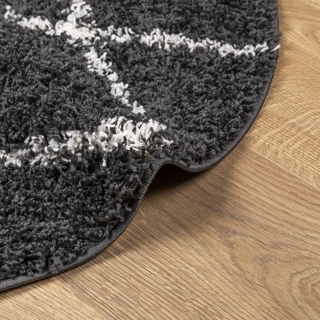 Shaggy Rug PAMPLONA High Pile Modern Black and Cream Ø 160 cm